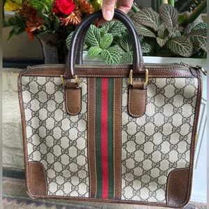 Vintage Gucci GG Web tote bag brown